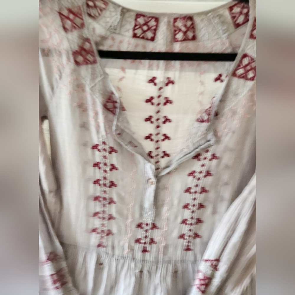 Johnny Was Ava Peasant Boho Silk Dress Gray Embroidered Size Small - Picture 5 of 7